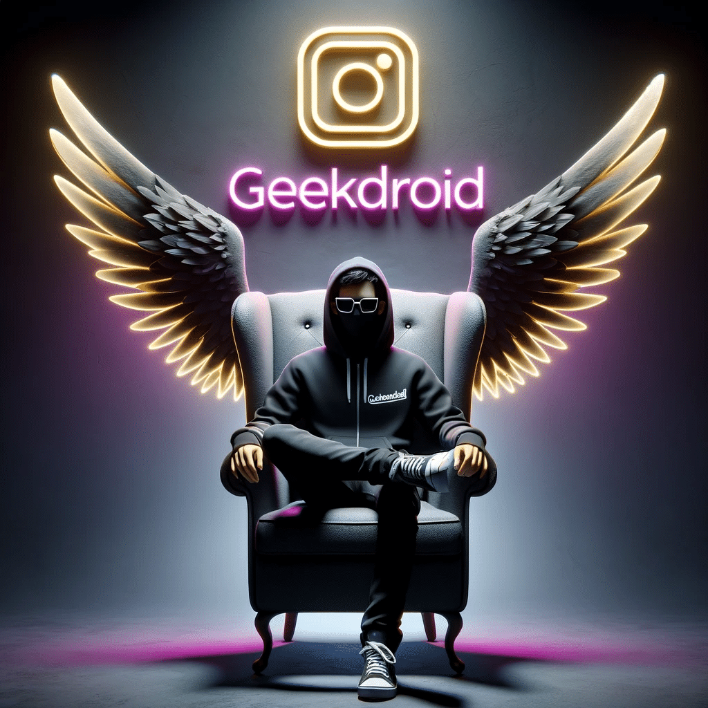 DALL·E 2024 01 15 01.39.44 Create a 3D profile image for GEEKDROID an Instagram channel. The image should showcase a 25 year old tech enthusiast sitting in a stylish wingback