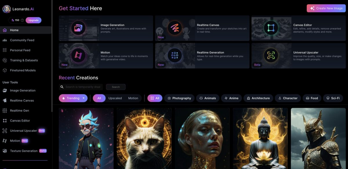 Leonardo ai dashboard 