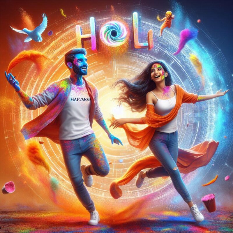  Happy Holi 3D AI couples Photo