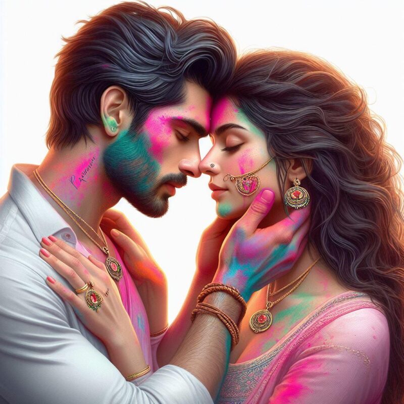  Happy Holi 3D AI cute couple photos