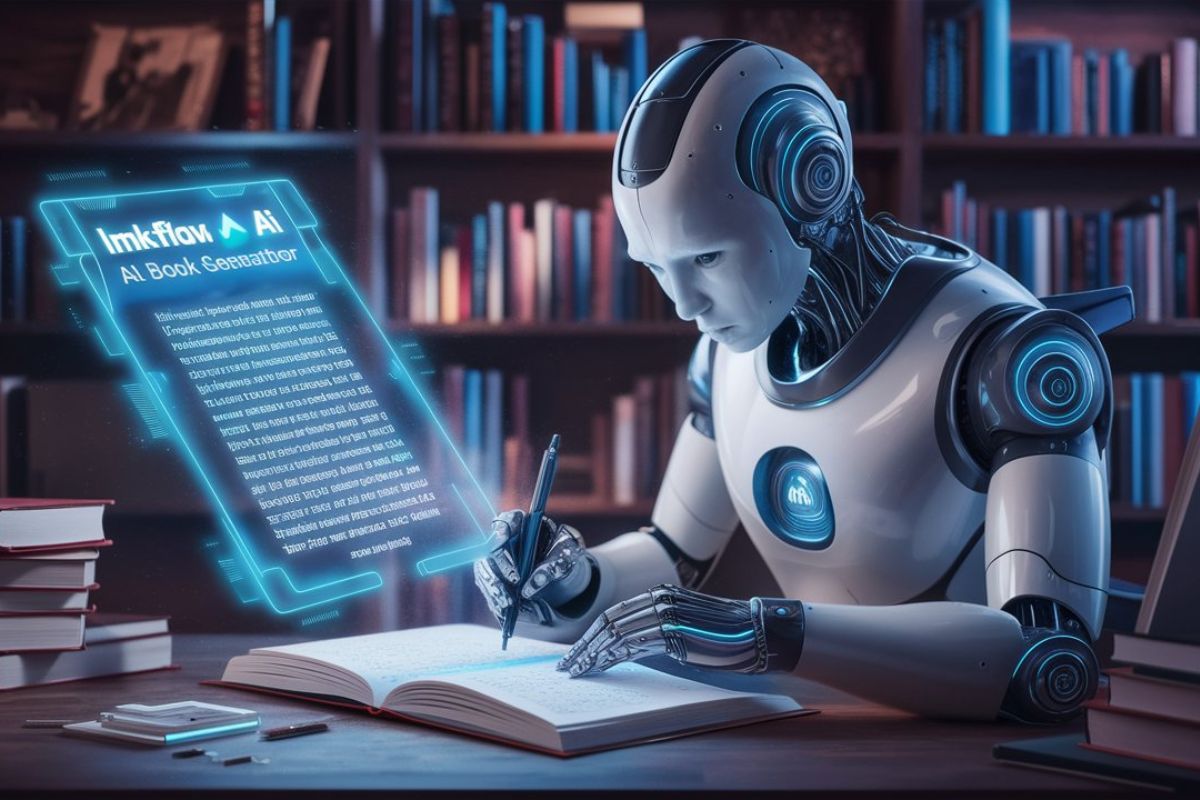 featured image of an ai robot writing a book as an ai book generator - inkflow ai