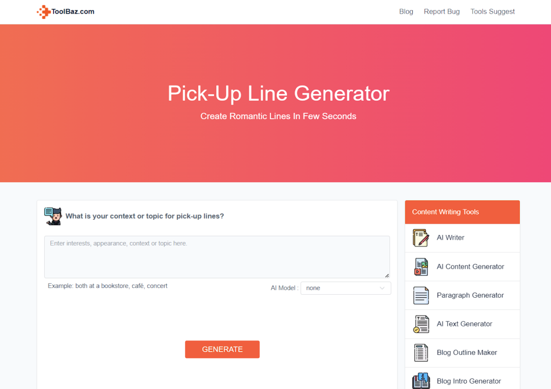 The Best AI Pick Up Lines Generator in 2024 8 AI Pick Up Line Generator by ToolBaz