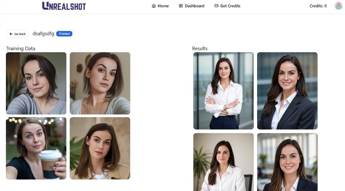 How to Create Professional LinkedIn Headshots with UnrealShot AI 5 screenshot of unrealshot ai showing the generated linkedin headshots